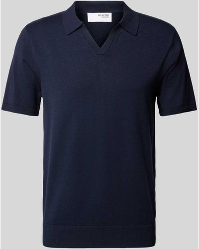SELECTED Slim Fit Poloshirt mit V-Ausschnitt Modell 'TELLER' - Blau