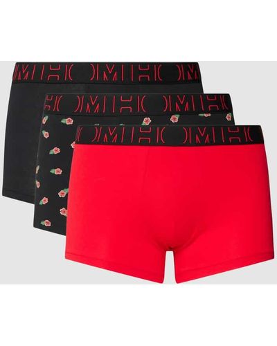 Hom Trunks mit elastischem Bund und Label-Print im 3er-Pack - Rot