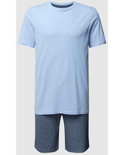 Schiesser Pyjama mit Allover-Muster Modell 'Fine Interlock' - Blau