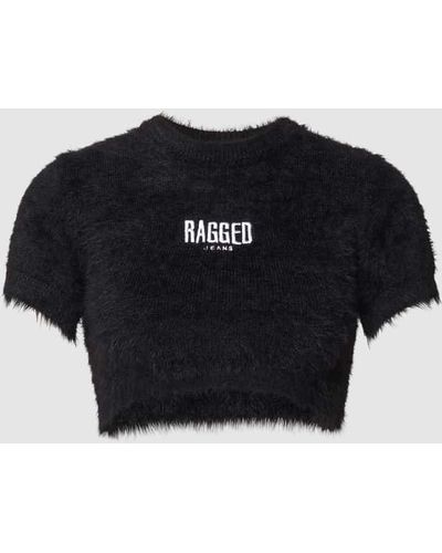 The Ragged Priest Crop Top mit strukturierter Oberfläche Modell 'SUPER' - Schwarz