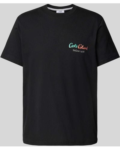 carlo colucci T-shirt Met Labelprint - Zwart