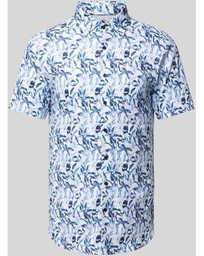 DESOTO Slim Fit Zakelijk Overhemd Met All-over Motief - Blauw