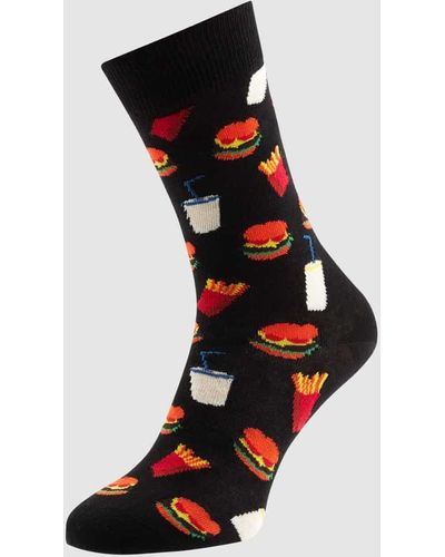 Happy Socks Socken mit Allover-Muster Modell 'BURGER' - Schwarz