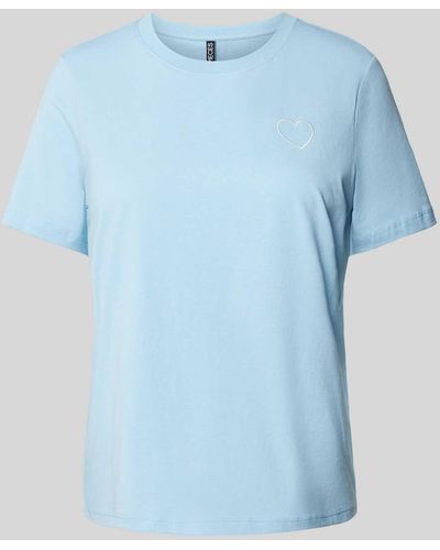 Pieces T-Shirt mit Motiv-Stitching Modell 'RIA' - Blau