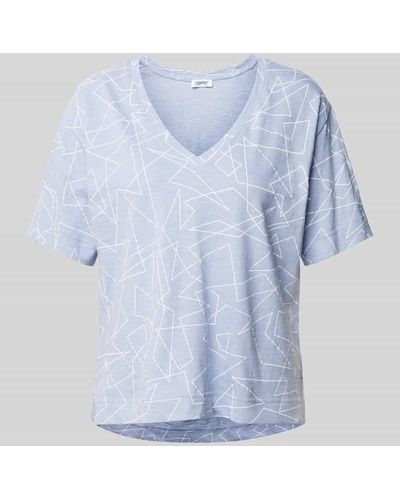 Esprit T-Shirt mit grafischem Muster und V-Ausschnitt - Blau