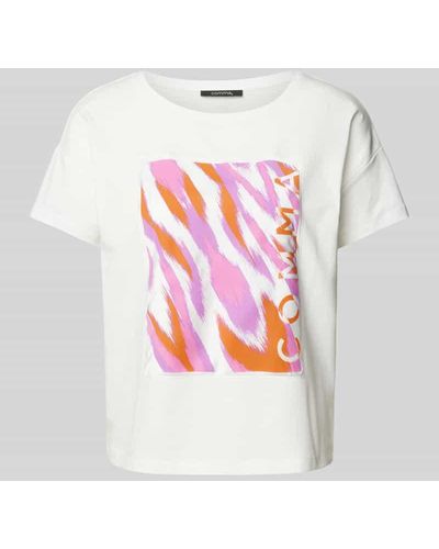 Comma, T-Shirt mit Label-Print - Weiß