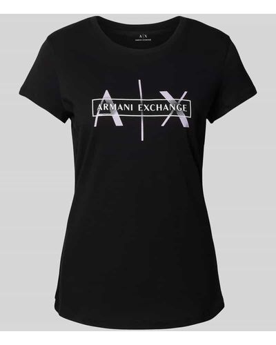 Armani Exchange T-Shirt mit Label-Schriftzug - Schwarz