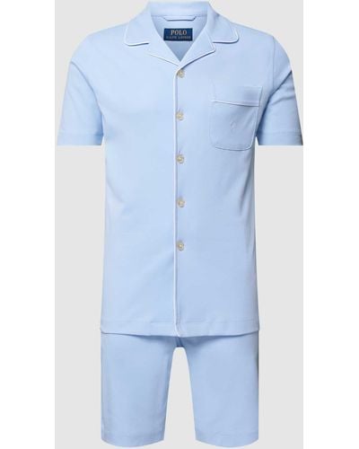 Polo Ralph Lauren Pyjama mit Reverskragen Modell 'JERSEY PIPING' - Blau