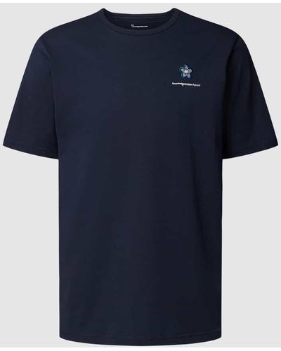 Knowledge Cotton T-Shirt mit Motiv-Stitching - Blau