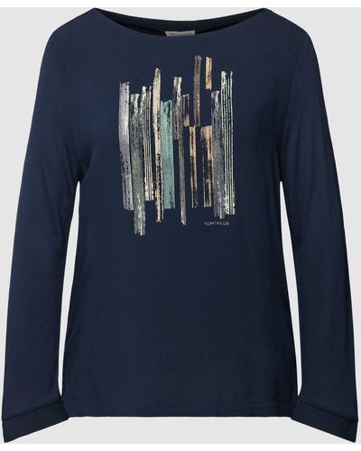 Tom Tailor Shirt Van Viscose Met Lange Mouwen En Motiefprint - Blauw