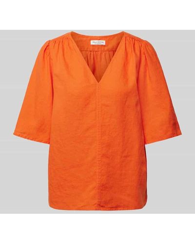 Marc O' Polo Bluse aus Leinen mit V-Ausschnitt - Orange