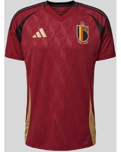 adidas T-Shirt mit Logo- und Motiv-Stitching - Rot