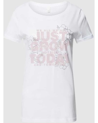 QS T-Shirt mit Statement-Print Modell 'Just Grow' - Weiß