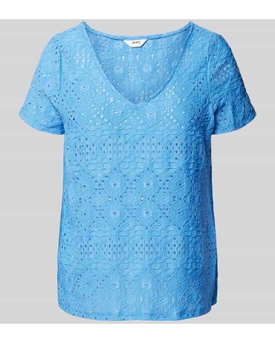 Object T-Shirt mit Lochstickerei Modell 'FEODORA' - Blau