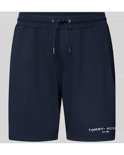 Tommy Hilfiger Regular Fit Sweatshorts mit Label-Stitching - Blau