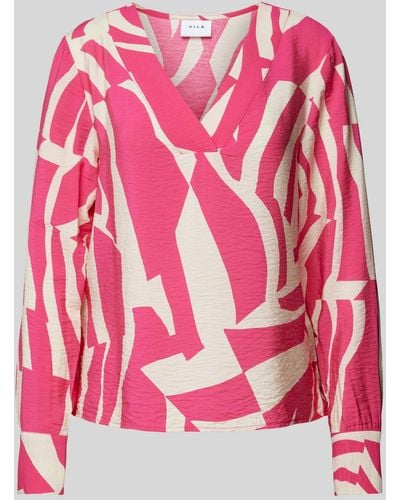 Vila Blouseshirt Met All-over Motief - Roze