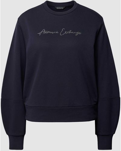 Armani Exchange Sweatshirt Met Label Met Strass-steentjes - Blauw