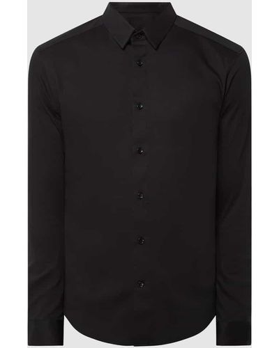 Mos Mosh Slim Fit Business-Hemd aus Baumwolle Modell 'Marco Odor' - Schwarz
