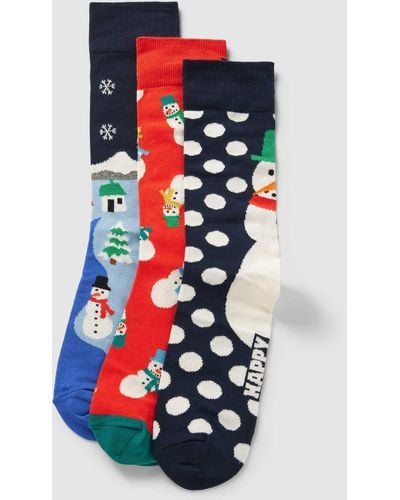 Happy Socks Socken mit Motiv-Print Modell 'Snowman' im 3er-Pack - Weiß