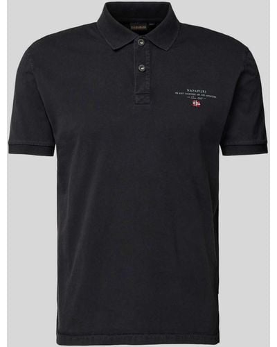 Napapijri Regular Fit Poloshirt mit Label-Print Modell 'elbas' - Schwarz