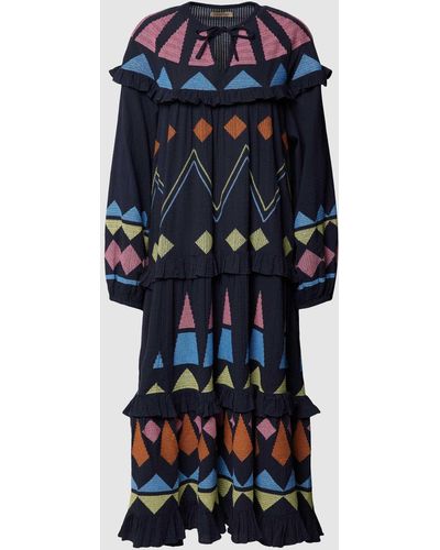 Stella Nova Maxi-jurk Met Ruches - Blauw