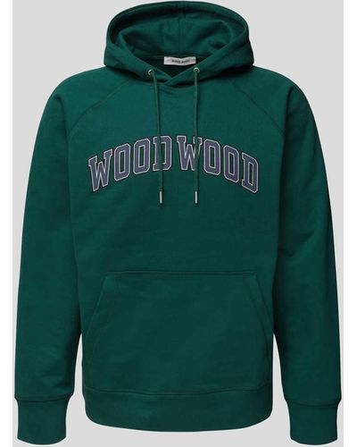 WOOD WOOD Hoodie mit Label-Print - Grün