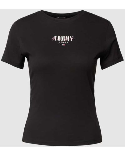 Tommy Hilfiger Slim Fit T-Shirt mit Label-Print - Schwarz