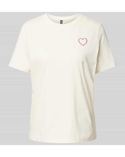 Pieces T-Shirt mit Motiv-Stitching Modell 'RIA' - Natur