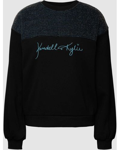 Kendall + Kylie Sweatshirt mit Label-Stitching Modell 'Mixed' - Schwarz