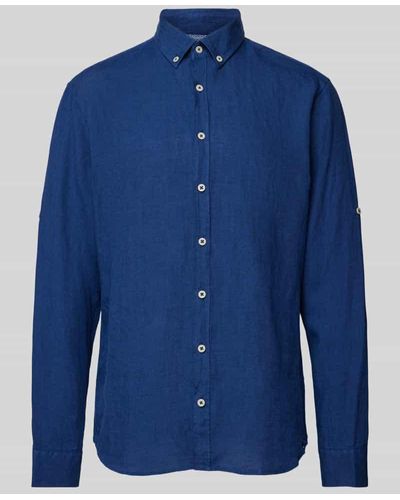 Brax Modern Fit Leinenhemd mit Button-Down-Kragen Modell 'Dirk' - Blau