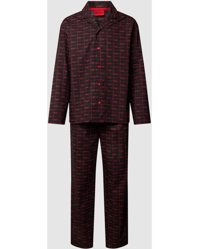HUGO Pyjama mit Allover-Label-Details Modell 'Hero' - Rot