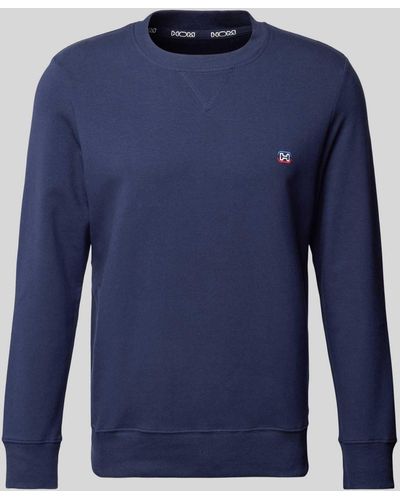 Hom Sweatshirt Met Labelstitching - Blauw