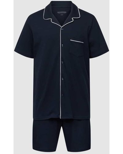 Schiesser Pyjama mit Kontraststreifen - Blau