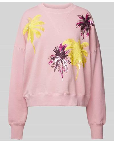 Essentiel Antwerp Sweatshirt mit Pailletten- und Ziersteinbesatz - Pink