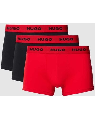 HUGO Trunks mit elastischem Logo-Bund im 3er-Pack - Rot