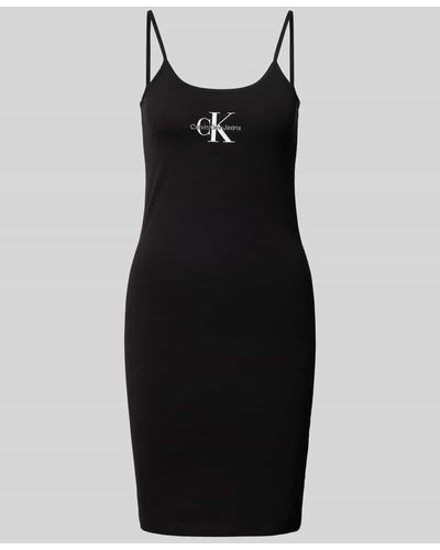 Calvin Klein Knielanges Kleid mit Label-Print Modell 'Milano' - Schwarz