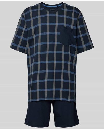 Schiesser Pyjama mit Gitterkaro - Blau