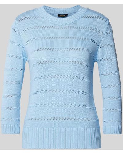 MORE&MORE Gebreide Pullover Met Ajourpatroon - Blauw