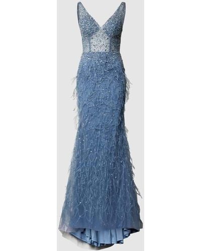 Luxuar Abendkleid mit Allover-Paillettenbesatz - Blau