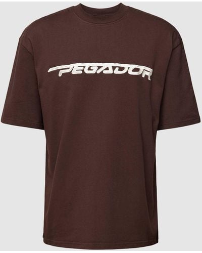 PEGADOR Oversized T-Shirt mit Label-Stitching Modell 'MANOR' - Braun