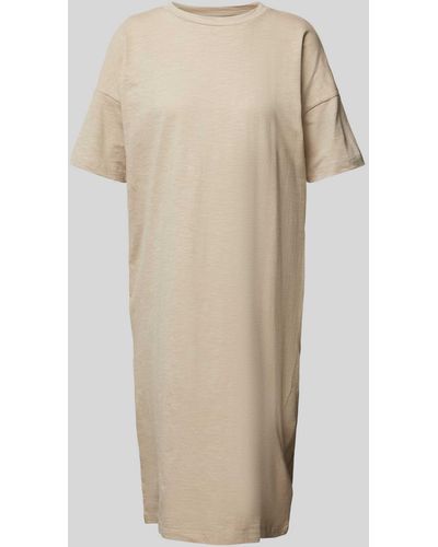 Knowledge Cotton Knielanges T-Shirt-Kleid mit Rundhalsausschnitt - Natur