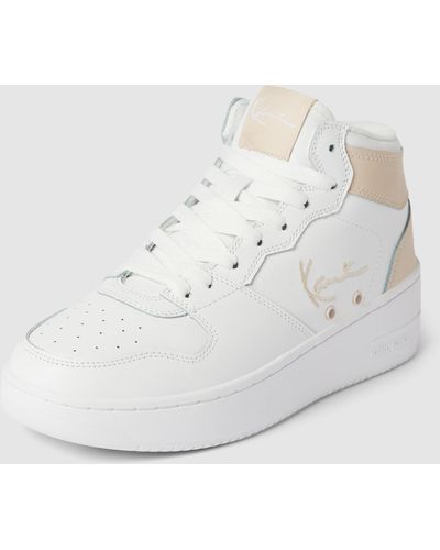 Karlkani High-Top-Sneaker aus reinem Leder mit Label-Stitching - Weiß