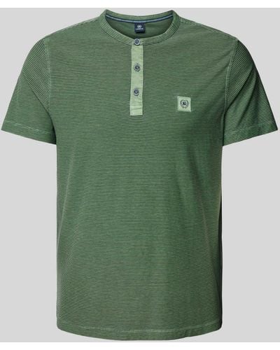 Lerros T-Shirt mit Serafino-Ausschnitt - Grün