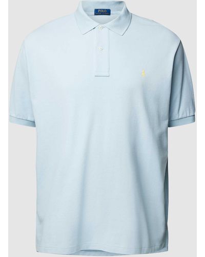 Ralph Lauren Plus Size Poloshirt Met Labelstitching - Blauw