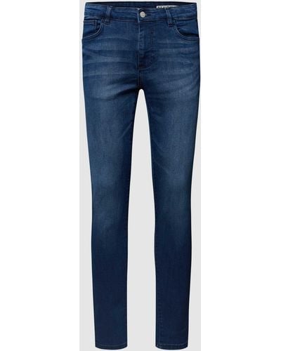 Review Skinny Fit Jeans mit Knopf- und Reißverschluss - Blau