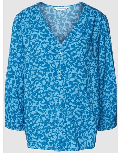 Tom Tailor Bluse aus reiner Viskose mit Allover-Muster - Blau