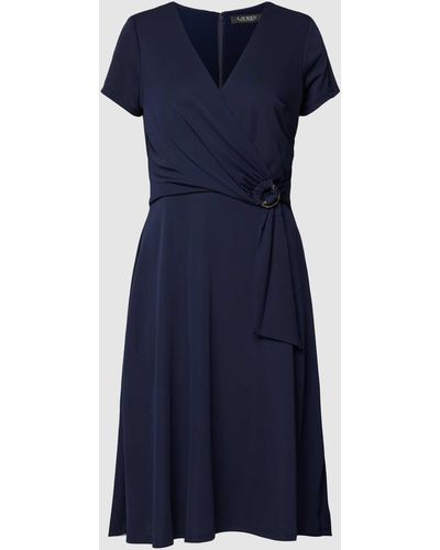 Lauren by Ralph Lauren Knielanges Kleid mit V-Ausschnitt Modell 'KARLEE' - Blau