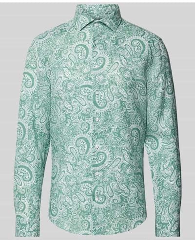 Seidensticker Regular Fit Business-Hemd aus Leinen mit New-Kent-Kragen - Grün