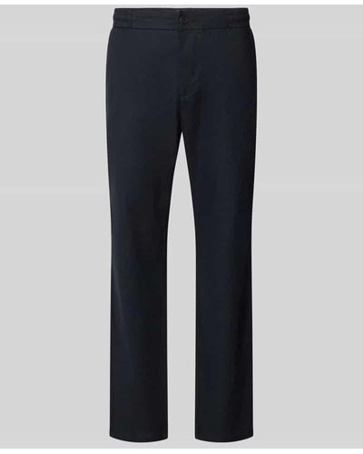 Blend Regular Fit Hose aus Leinen-Baumwoll-Mix mit elastischem Bund - Blau