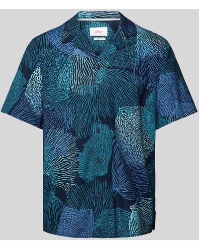 S.oliver Resort Fit Freizeithemd mit Allover-Print Modell 'Big Coral' - Blau